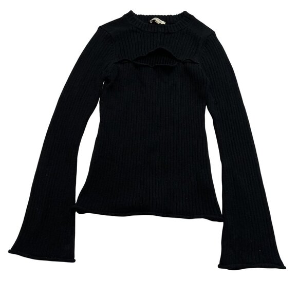 L'Agence Pasha Ribbed Cutout Sweater In Black - Picture 1 of 4